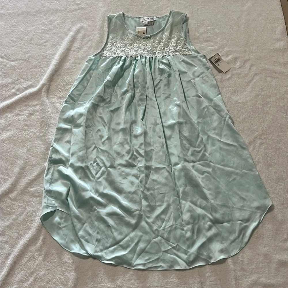 CHRISTIAN DIOR x SAKS FIFTH AVENUE x VINTAGE Satin lace night gown in aqua teal - Picture 2 of 11